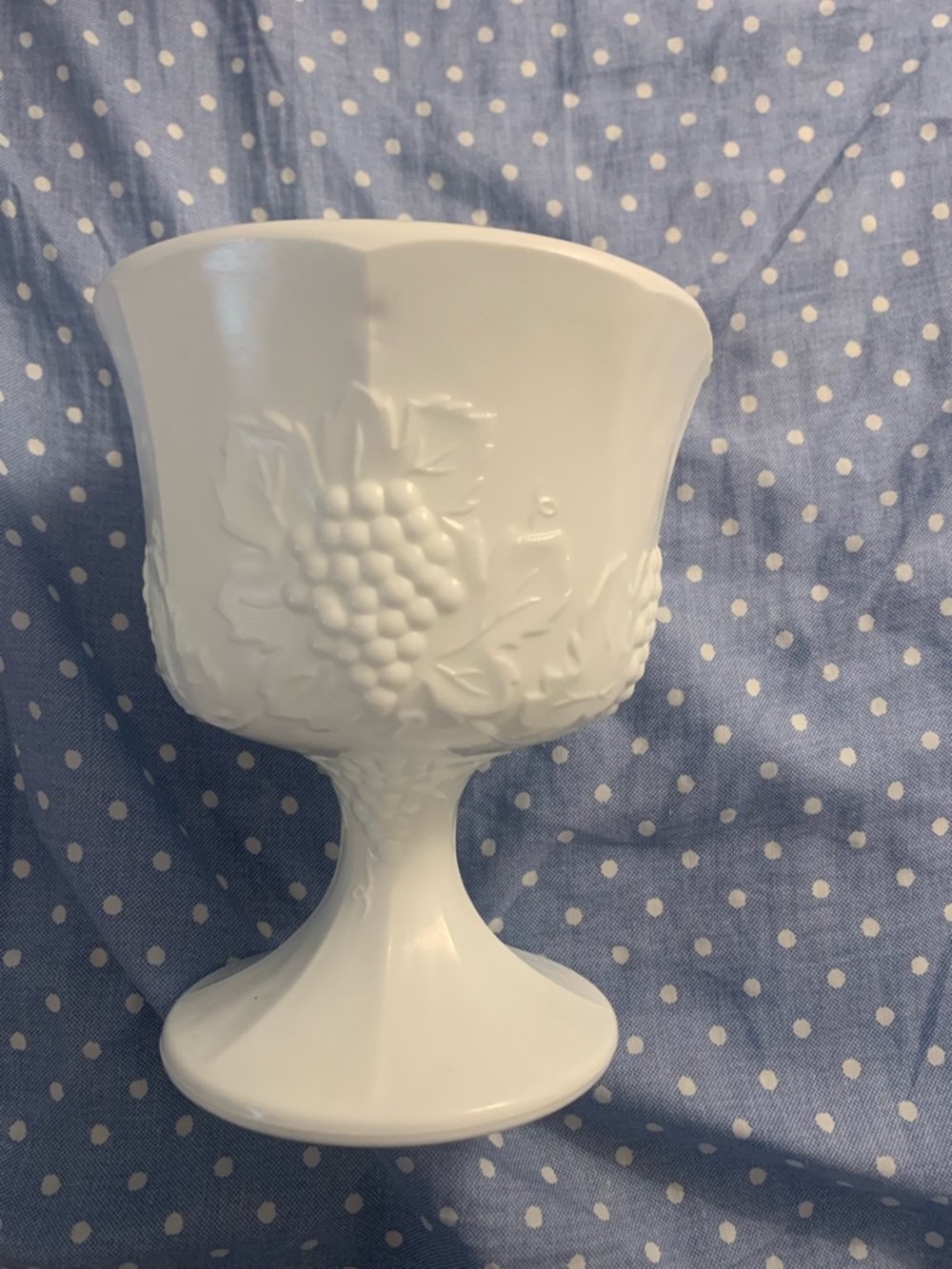 White Milk Glass Compote with Grape Relief